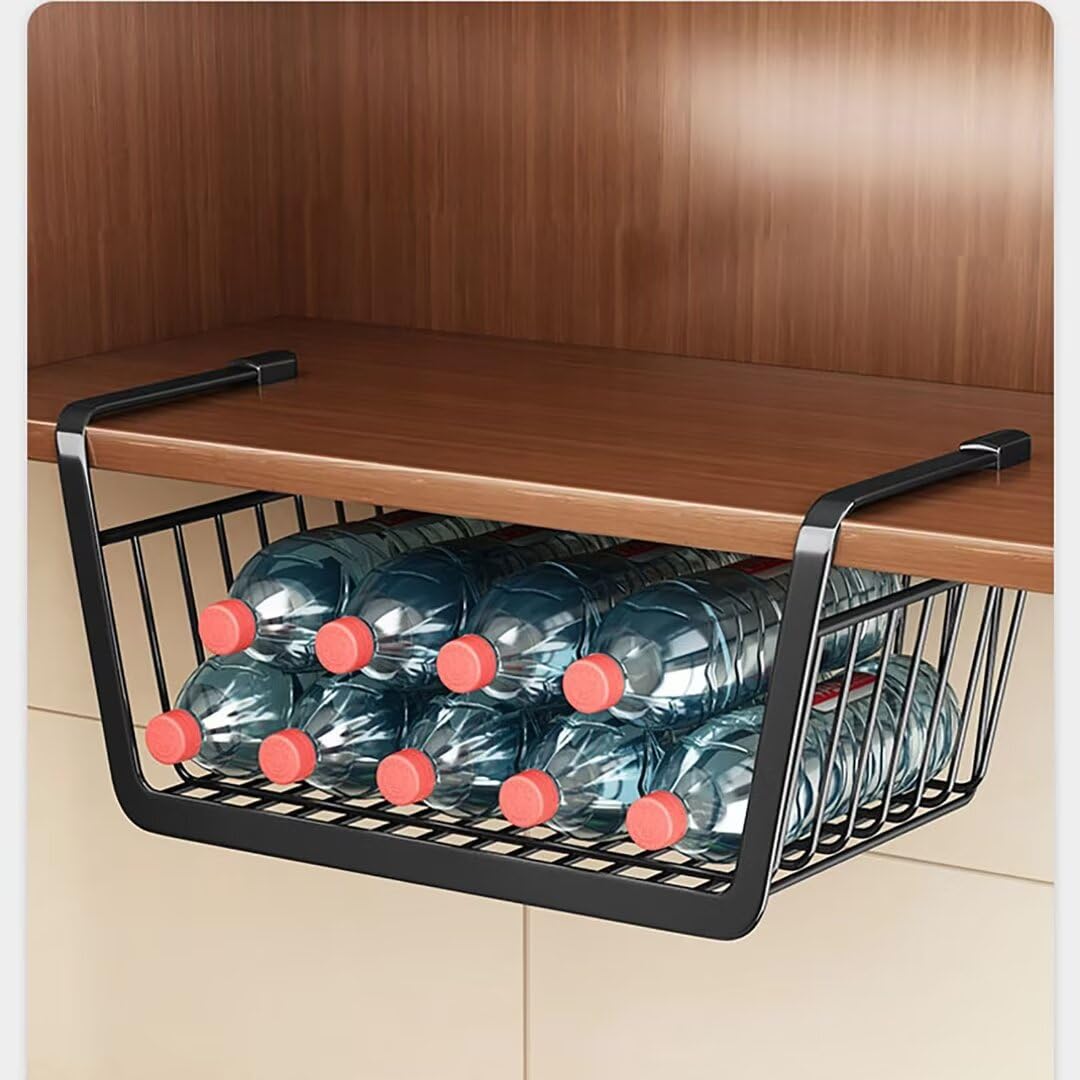 Cestini portaoggetti sotto mensola, confezione da 2 cestini da appendere in filo metallico per cucina, armadi, scaffali, armadietti, bagno