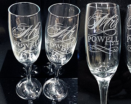 Mr And Mrs Champagne Wedding Glasses, Set Of 2 Personalized Toasting Flutes, Engraved Mr And Mrs Wedding Toast Glass Flutes, Bride And Groom #TOP5
