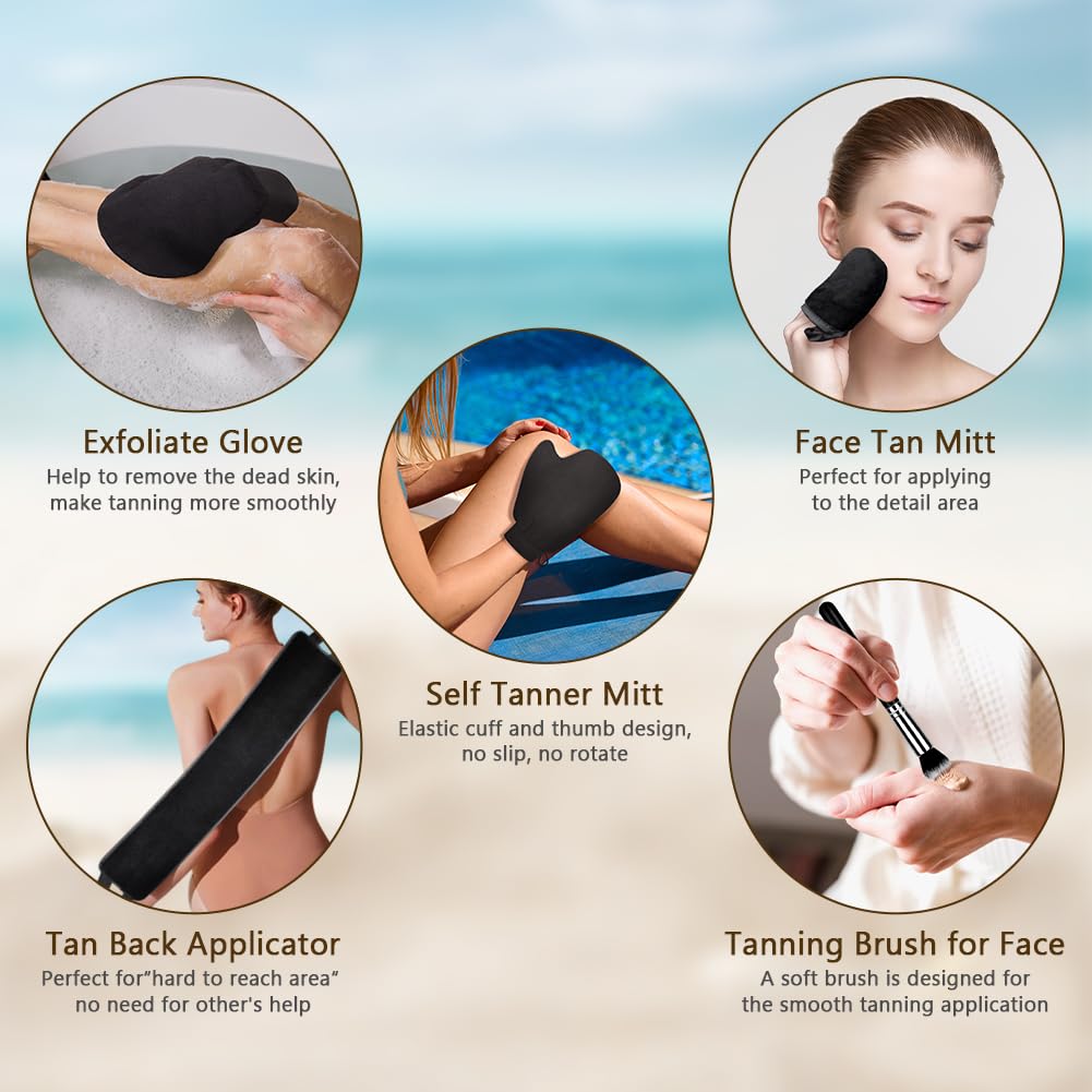LOPHE Applicatore Abbronzatura, 5 Pezzi Autoabbronzante Guanti Applicatore per Lozione Posteriore, Doppia Faccia Applicatore per Guanti Riutilizzabili Lavabili, per Crema Abbronzante