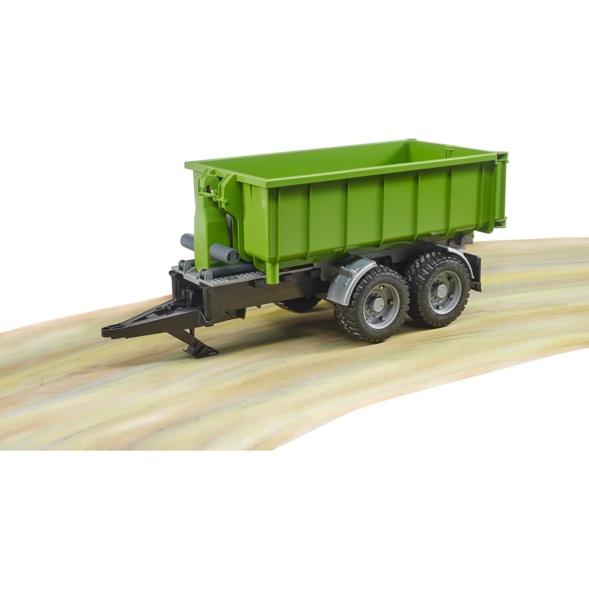 bruder 02035 - Rimorchio a gancio per trattori, con adattatore per l'aggancio, rimorchio ribaltabile, rimorchio da trasporto, cassone ribaltabile, azienda agricola, giocattolo