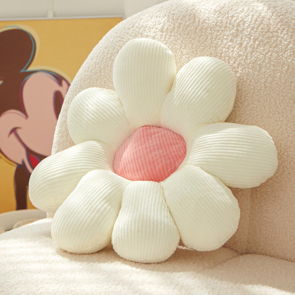 Pink Flower Pillow, Daisy Shaped Throw Pillow, 14.9inch Cute Pillows, Floor Seating Cushion for Bedroom, Sofa, Couch