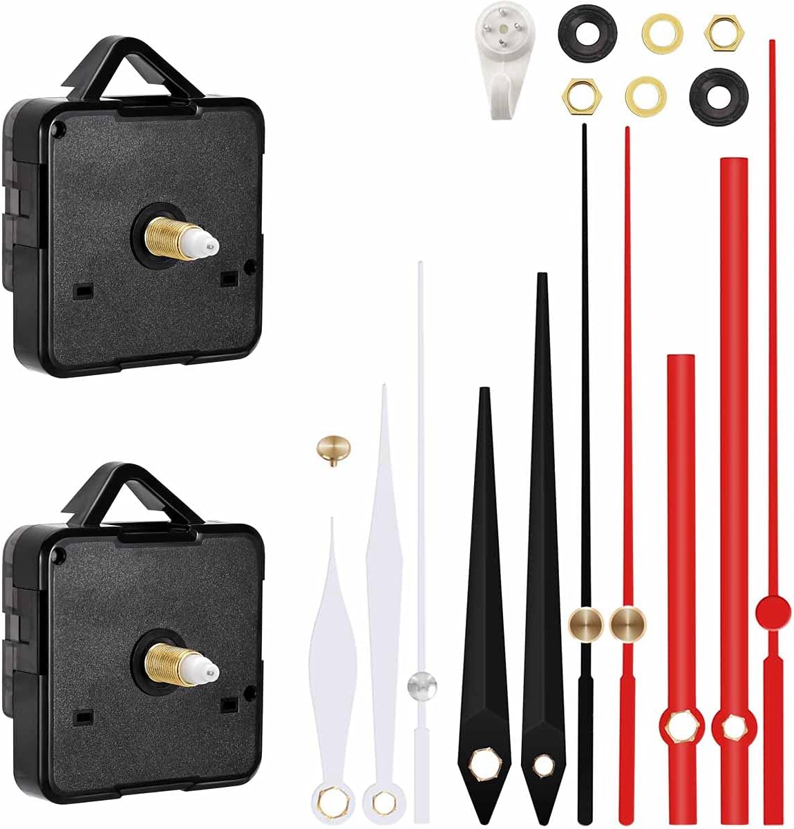 StFlyBro 2 Silent Sweep Clock Motor Movement Mechanism with 3 Pack Different Size and Colorful Clock Hands (Black)