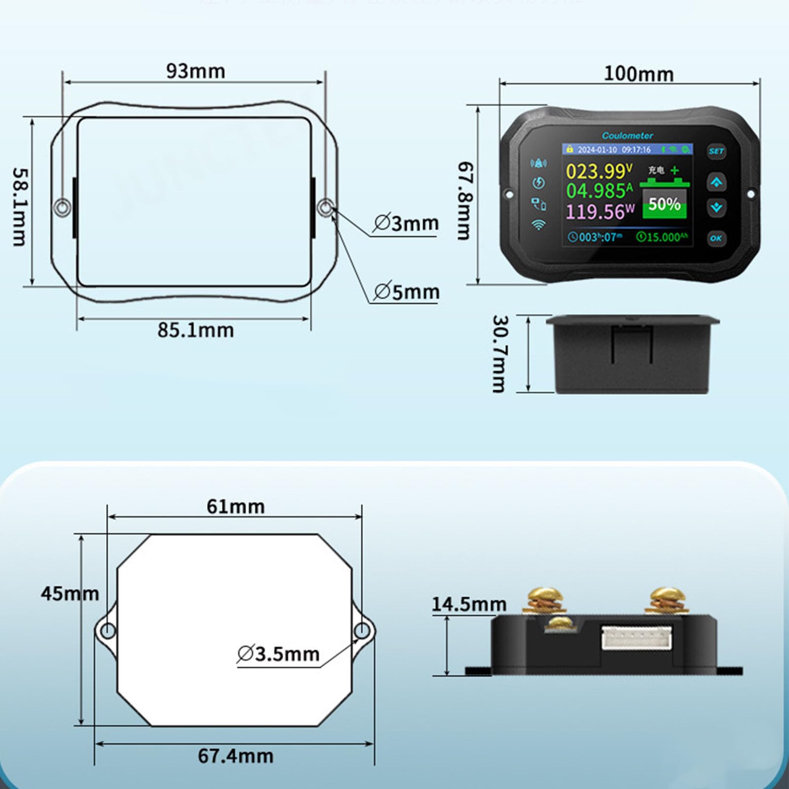Bluetooths Monitor Akumulatora ABS 10-100 V Miernik Baterii z Inteligentnym Bocznikiem cyfrową pojemność Baterii Pozostała pojemność