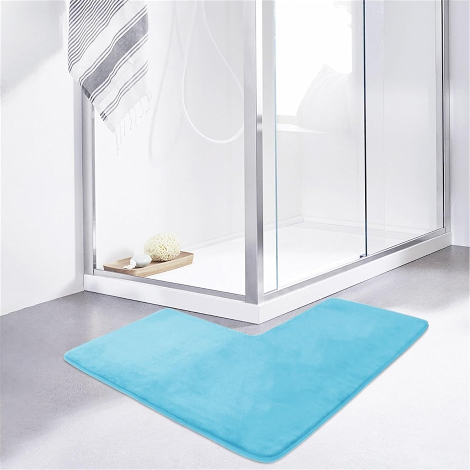 Tapis De Salle De Bain En L Pastoralist - 80x80 Cm, Corail Doux, Antidérapant, Ultra Absorbant Et Lavable - 3