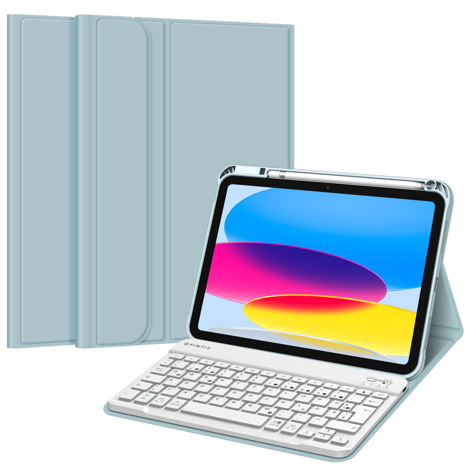 FINTIE Tastatur Hülle für iPad (A16) 11./10. Generation (11/10.9 Zoll) | Magnetisch Abnehmbare Deutsches QWERTZ-Layout Bluetooth Tastatur, TPU Rückschale Schutzhülle mit Stifthalter,