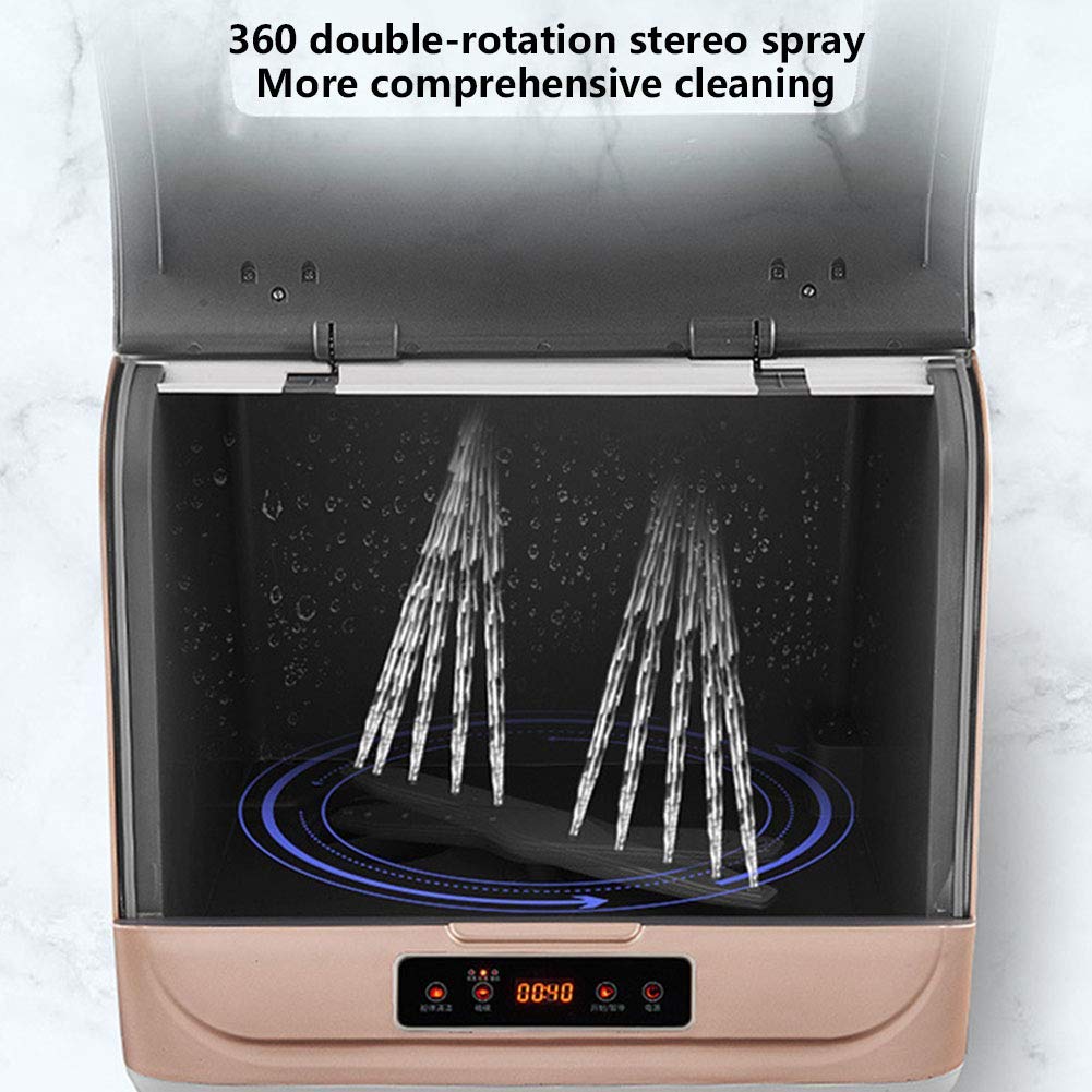 Lavavajillas de encimera automático Limpiador de lavavajillas de Ondas de Alta presión Lavavajillas portátil Mini con Interior de Acero Inoxidable y Rejilla para 6 Cubiertos, rociador girato