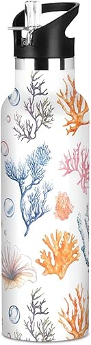 Aesthetic Corals White BPA-Free Leak Proof Insulated Water Bottle with Leak Proof Spout Lid Double-Wall Insulation for Gym Sports