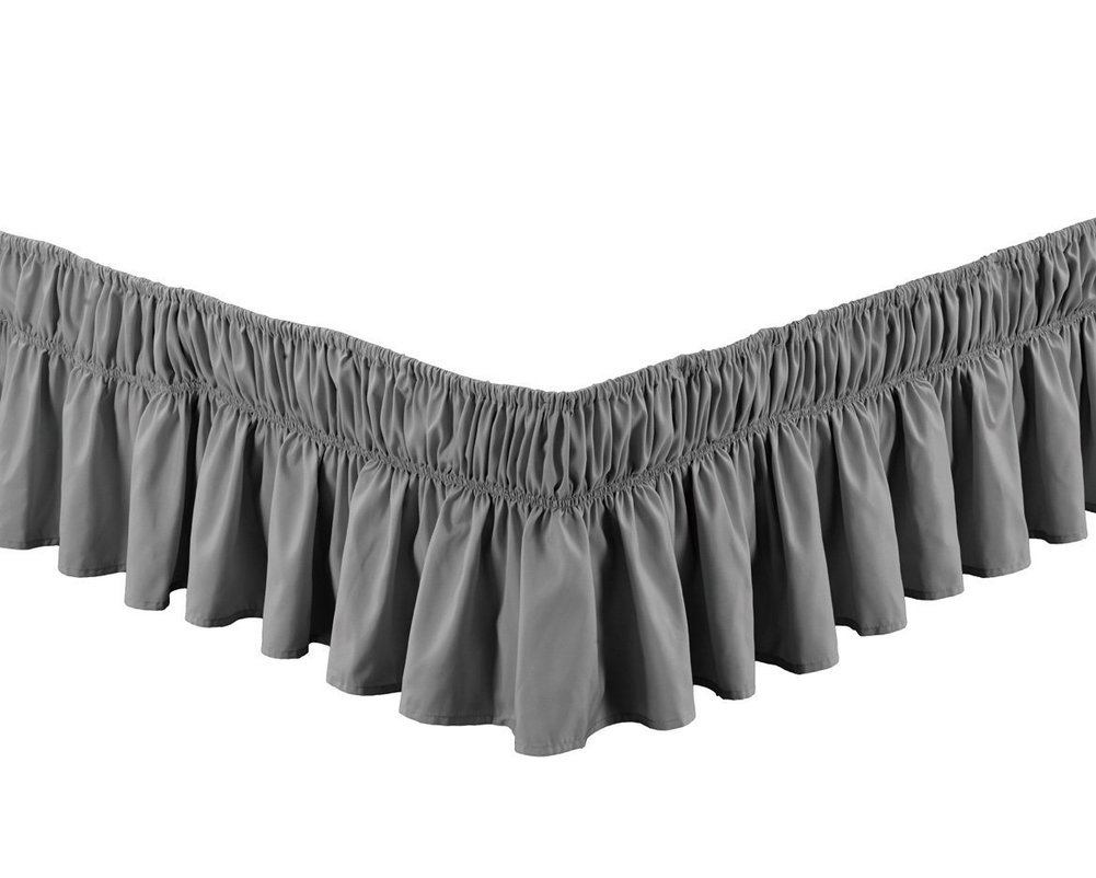 Jupe sommier élastique 135x200cm cache-sommier gris 15 pouces anti-plis