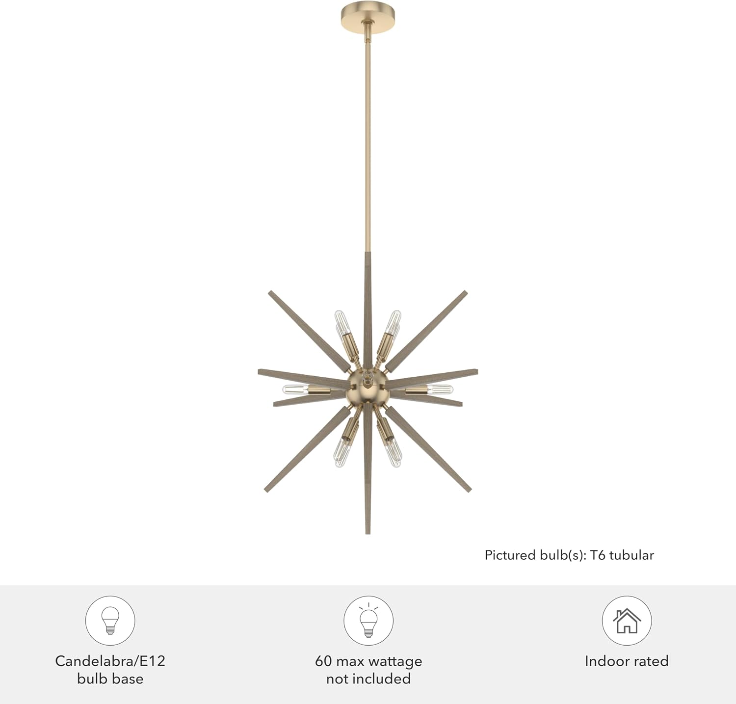 Hunter - Jupiter Star 12-light Alturas Gold, Large Pendant Light, Dimmable, Mid Century Modern Style, Sputnik Shaped, for Bedrooms, Kitchens, Dining, Living Rooms - 19341