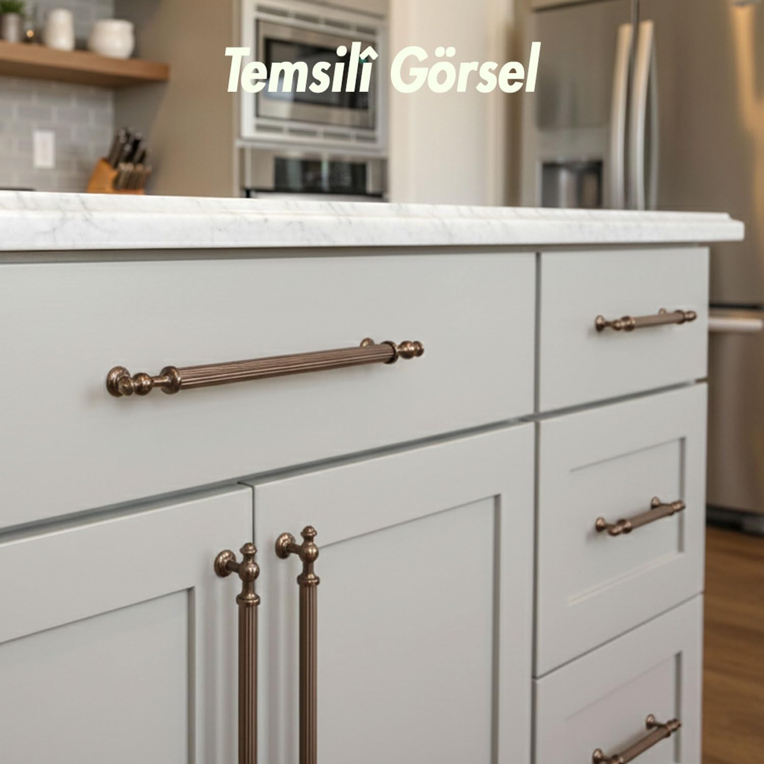Nesil Çizgili 256 mm Bronz Metal Dolap Kolu Mutfak Dolabı Mobilya Çekmece Kulpu Kulp Modeli