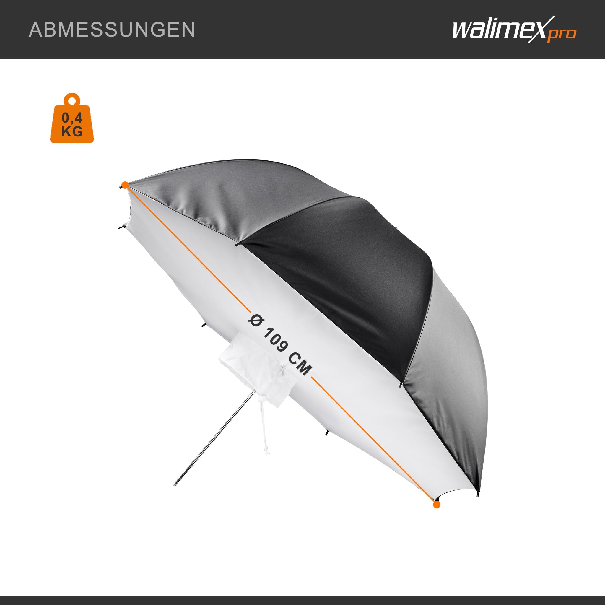 Walimex pro Riflettore softbox ombrello 109 cm - Soluzione professionale per riflessi ottimizzati nella fotografia di ritratti e prodotti con una vestibilità perfetta e una lavorazione di alta qualità