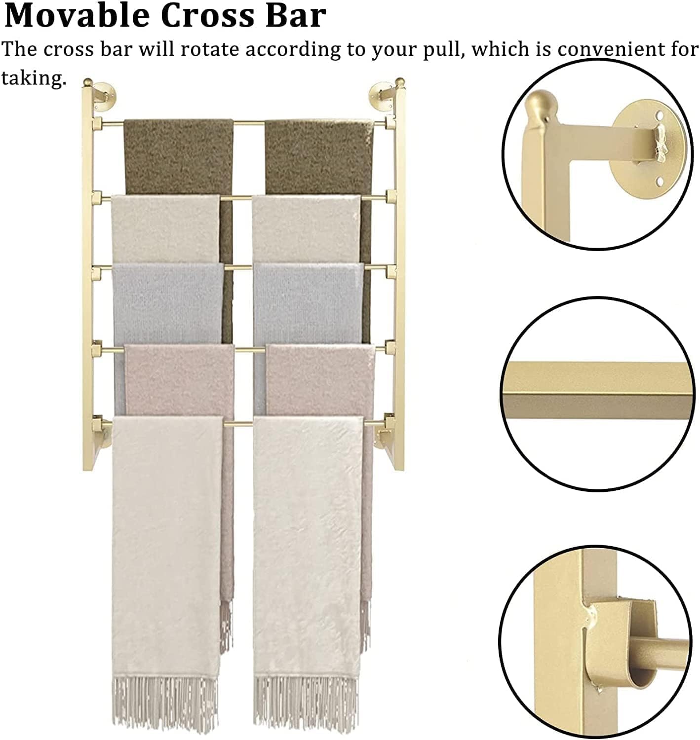 Ribbon Organizer Rack Craft Room Gold Commercial Wall Hanging Ribbon Holder, Space Saving Wrapping Paper Storage Rack, Scarf Display Stand, for Scarf/Shawl/Tie(60x75cm/23.6inx29.5in)
