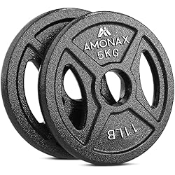 Amonax discos pesas, 2,5kg, 5kg, 10kg discos mancuernas para barras olimpicos 50mm, discos de pesas metálicas para levantamiento y empuje de cadera, placas de hierro fundido para gimnasio en casa