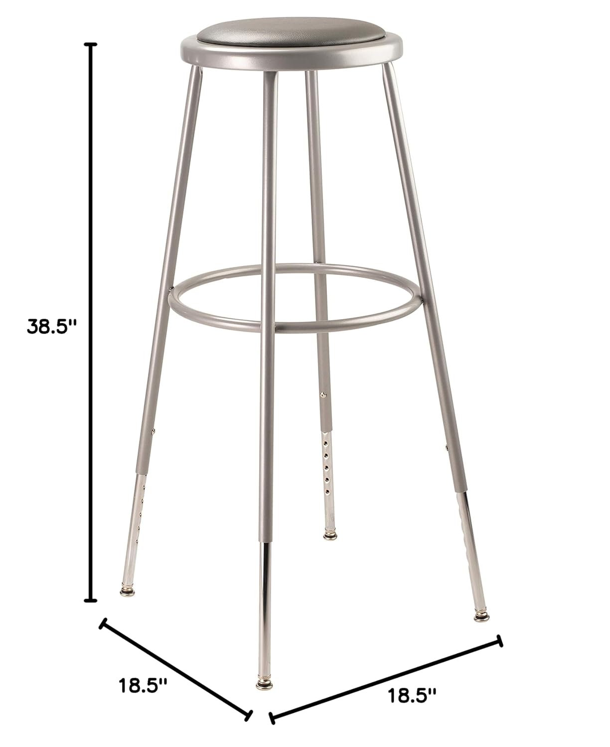 National Public Seating 6430H Grey Steel Stool with Vinyl Upholstered Seat Adjustable, 31"-39"