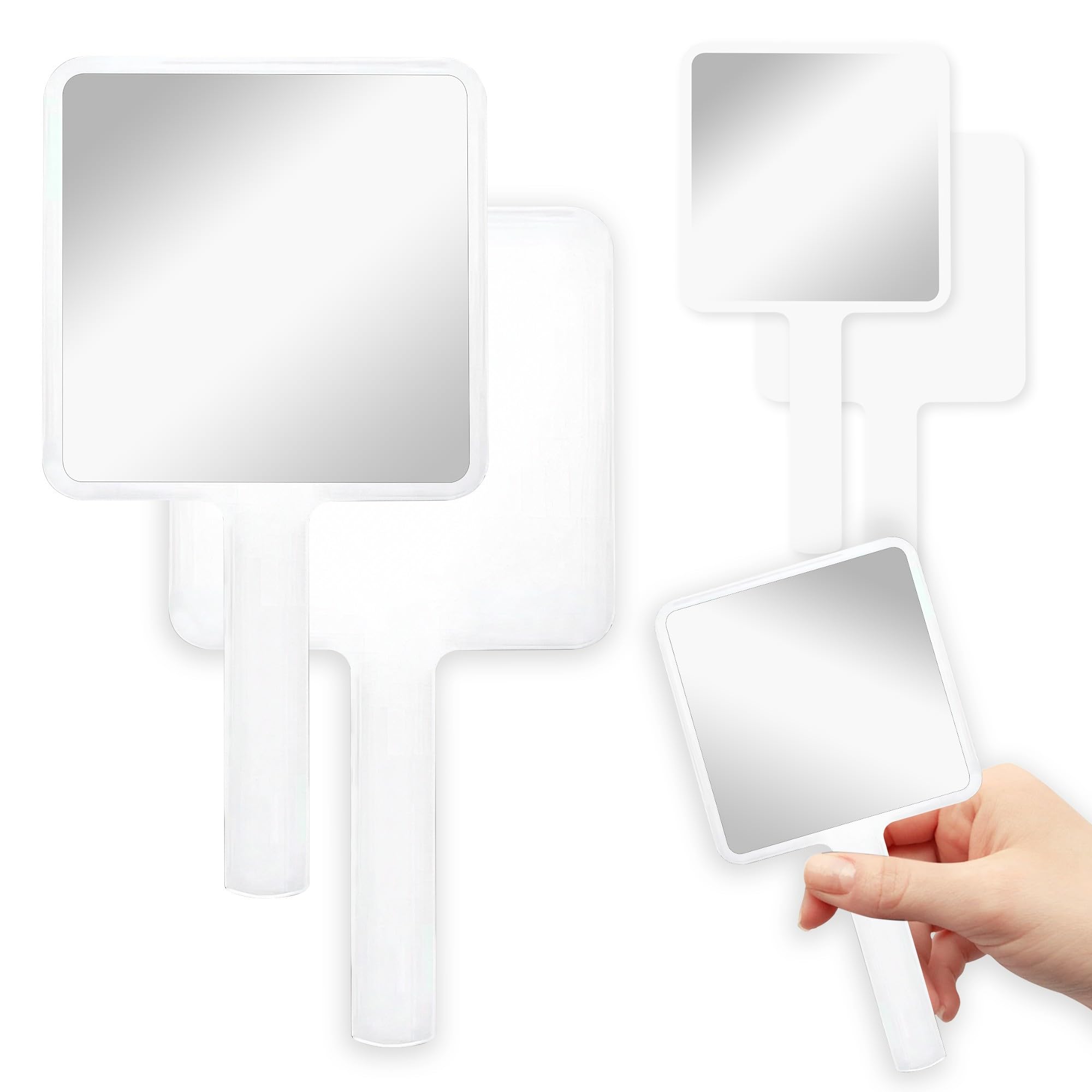 D&S Global Handheld Mirror with Handle - Hand Mirror for Hairdressing, Barber Shops, Dental Offices, Home Self Hair Cutting and Make Up Application, Travel Mirror (White)