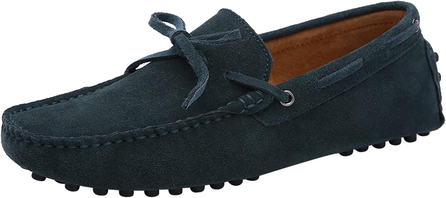 Santimon Mens Penny Loafers Classic Suede Leather Moccasins Casual Slip On Driving Prom Shoes Green 12 US