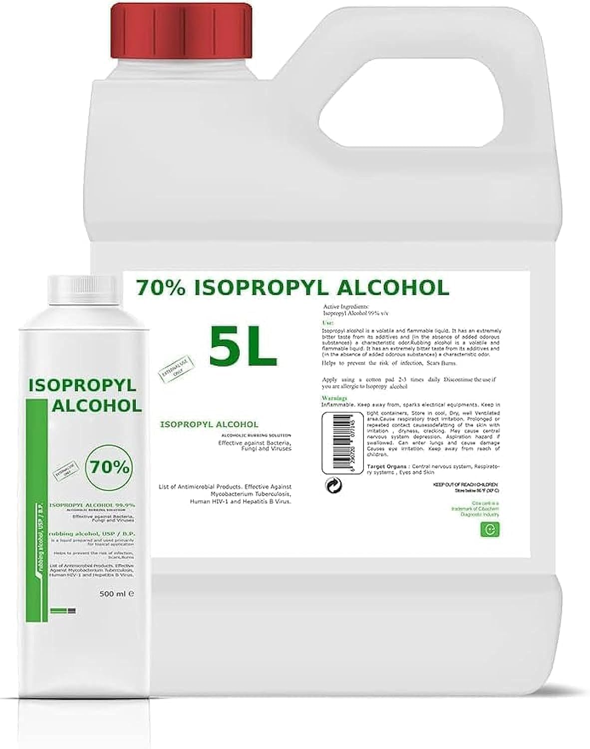 2-in-1 5000ml + 500ml 70% Isopropyl Alcohol U.S.P Effective against Bacteria, Fungi and Viruses | Isopropanol | 2-propanol | Isopropyl Alcohol | First Aid Antiseptic Disinfecting Sanitizing Agent