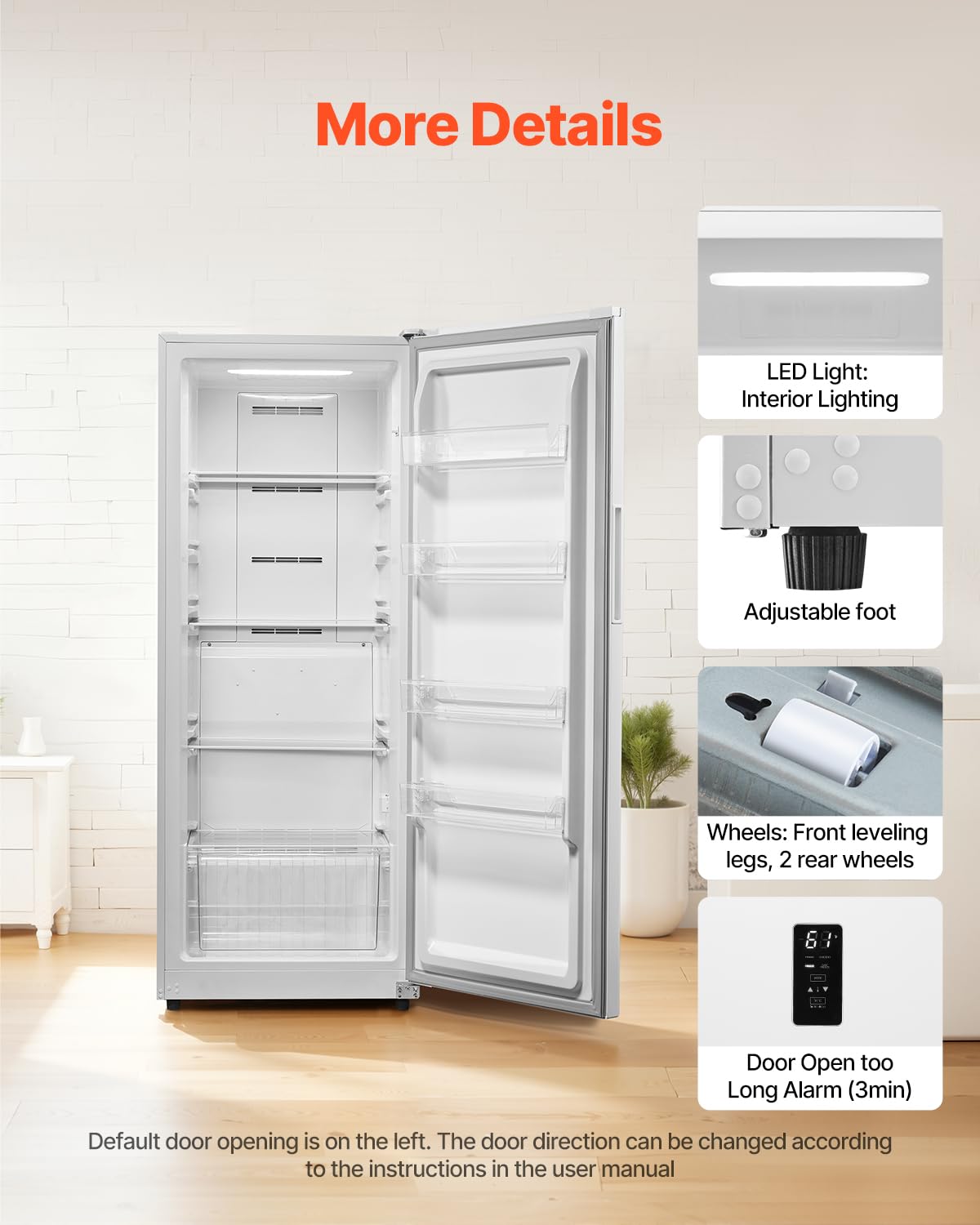 VEVOR Convertible Freezer/Refrigerator, 14 Cu.Ft Frost Free Upright Freezer With Temp Control Panel, Door Open Too Long Alarm, Adjustable Shelves And LED, Standing Fridge For Kitchen, Office, Garage on Fridge.com - View 5