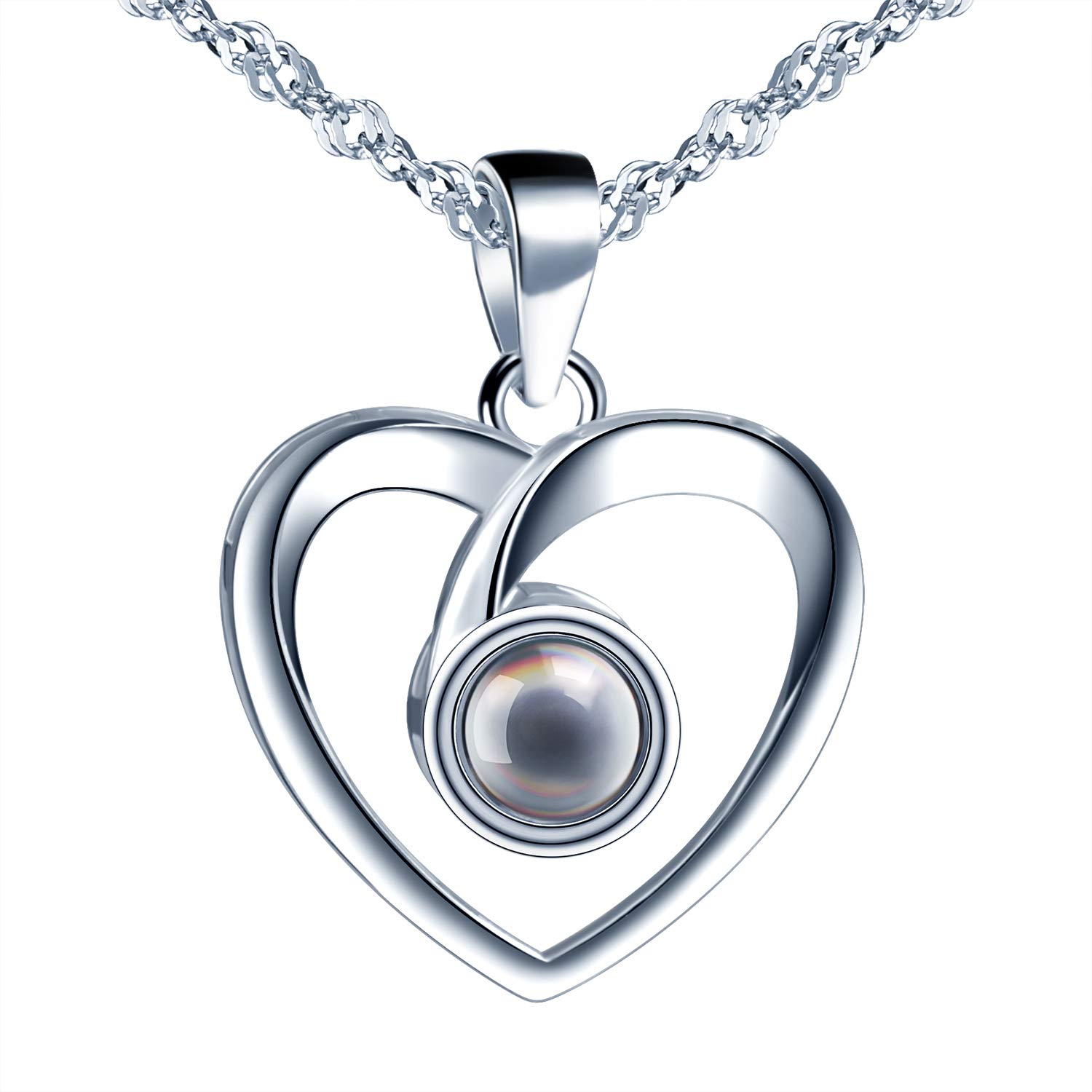 Collana Personalizzata Con Proiezione Di Foto E Messaggio 'Ti Amo' In 100 Lingue, Argento 925, Regalo Per Coppie
