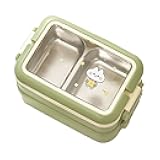 Fockety Insulated Box, Multiple Compartments Stainless Steel Portable Insulated Lunch Box Cute Prints Fashionable For Students On Campus (Green), Focketypxkth7gufn-12