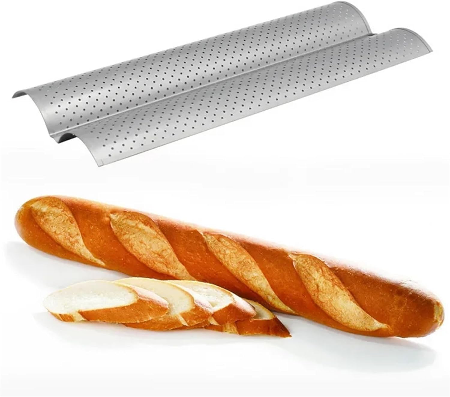french bread baking pan French Bread Mold for Baking Wave Tray Practical Cake Pan Baguette 2/3/4 Groove Waves Tool(Silver,3 loaf)