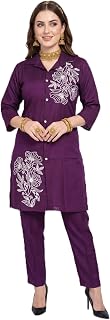 YASHBOSS Women's Floral Embroidery Thread Work Cord Set | Vatican Fabric Shirt and Pant with Side Pocket Price In India