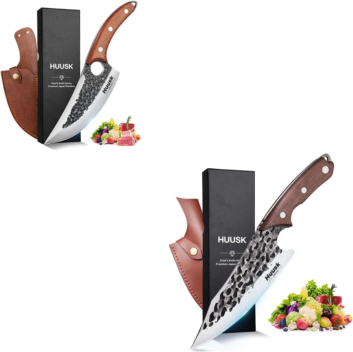 Huusk Cleaver Knife for Meat Cutting Bundle with Meat Cleaver Japan Knife for Kitchen and Outdoor, Thanksgiving Christmas Gifts