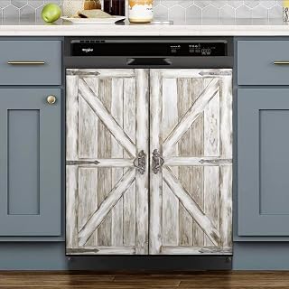 Wood Door Effect Dishwasher Magnet Cover, Creative Kitchen Appliances Panel Decorate Refrigerator Front Door Magnets Decals 23inch W x 17inch H