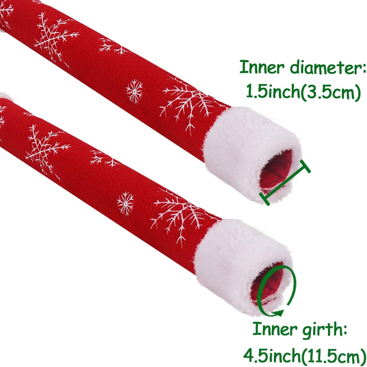 Christmas Decorations Refrigerator Door Handle Cover, Set of 4 Embroidered Snowflake Fleece and Faux Fur Handle Cover, Traditional Xmas Gifts for Home Kitchen
