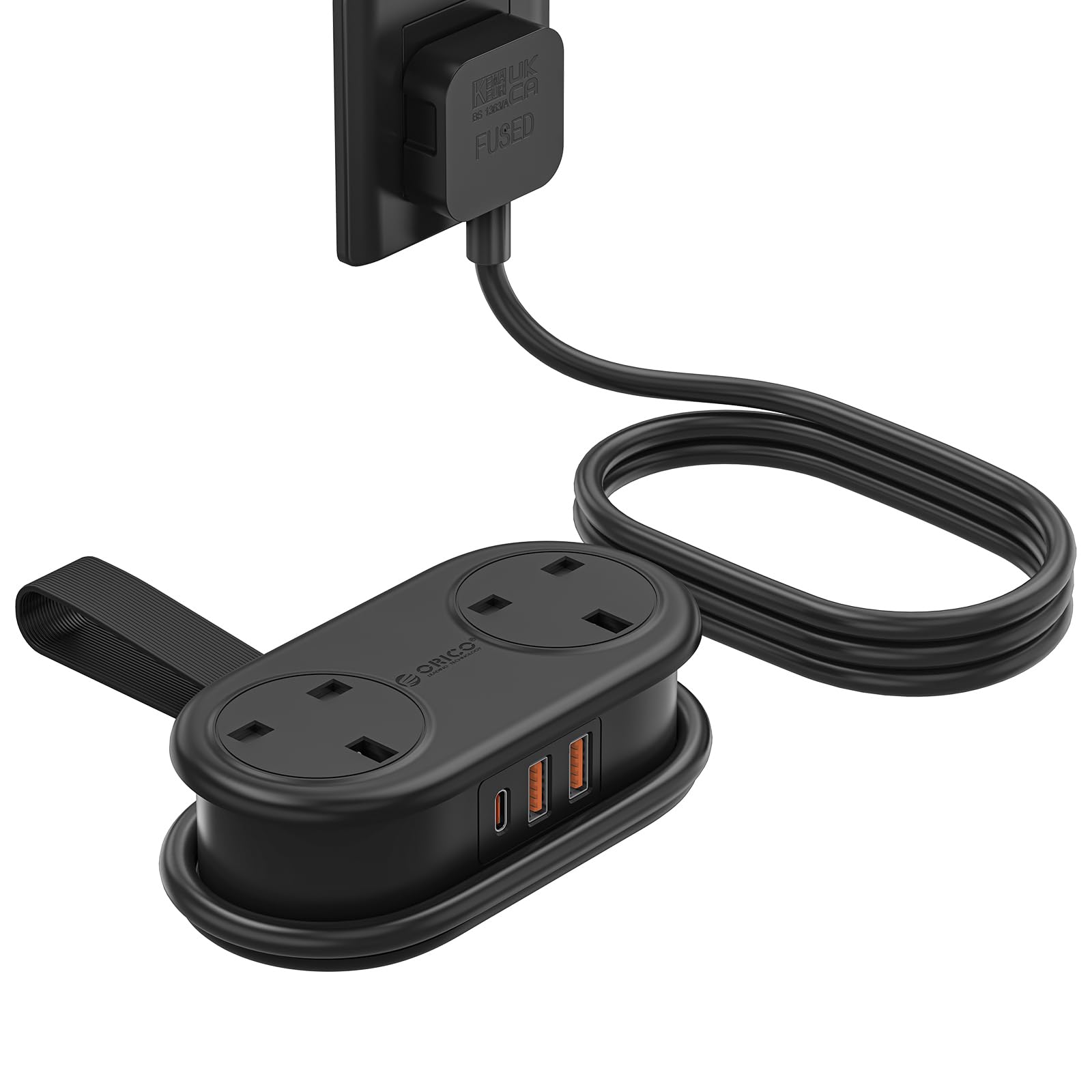 ORICO PD 20W Extension Lead 1.11M with 3 USB Slots (1 USB C) Black, AP3PRO