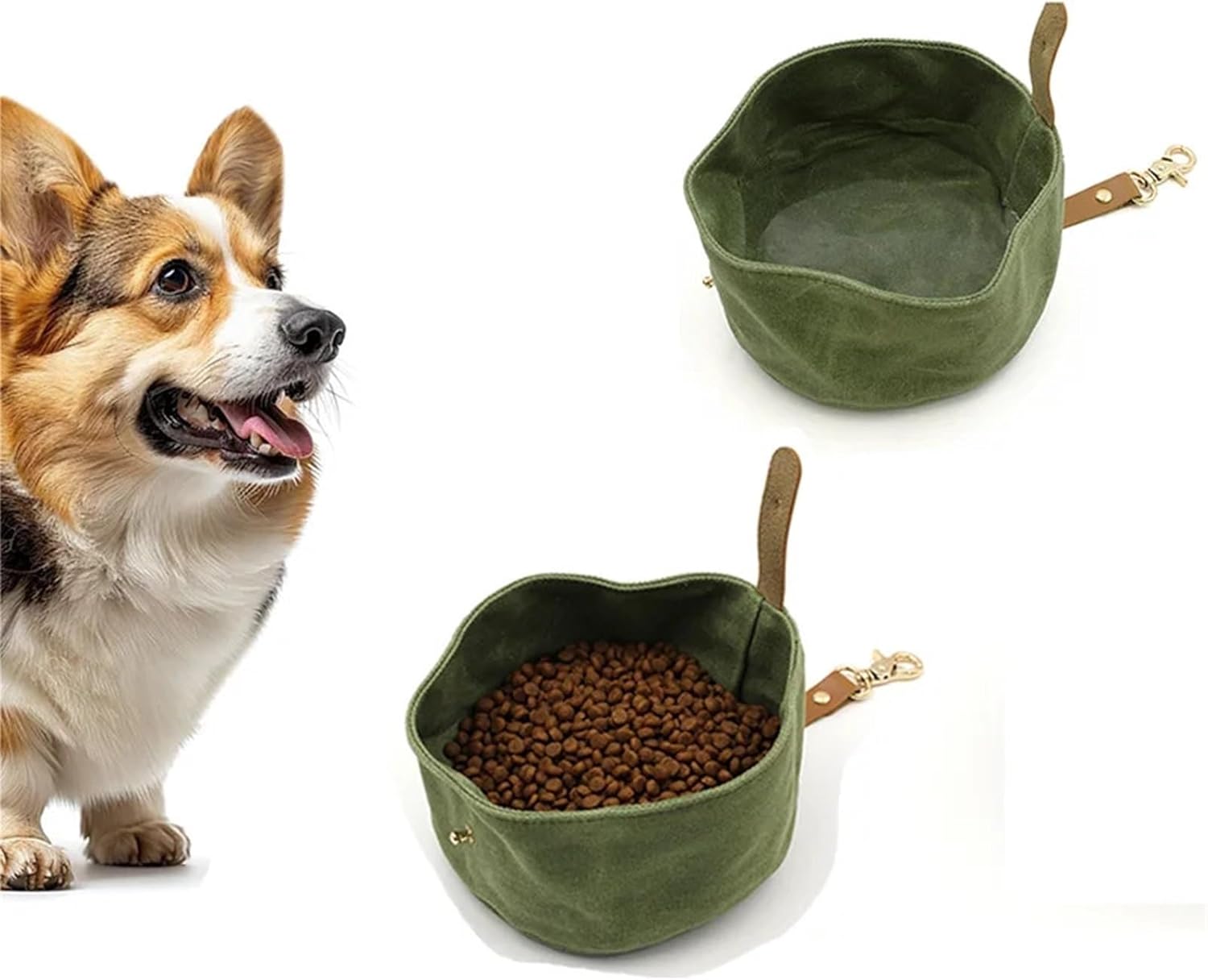 Canvas Dog Bowl, Travel Dog Food & Water Bowl, Pet Dish, Waxed Canvas(Yellow)