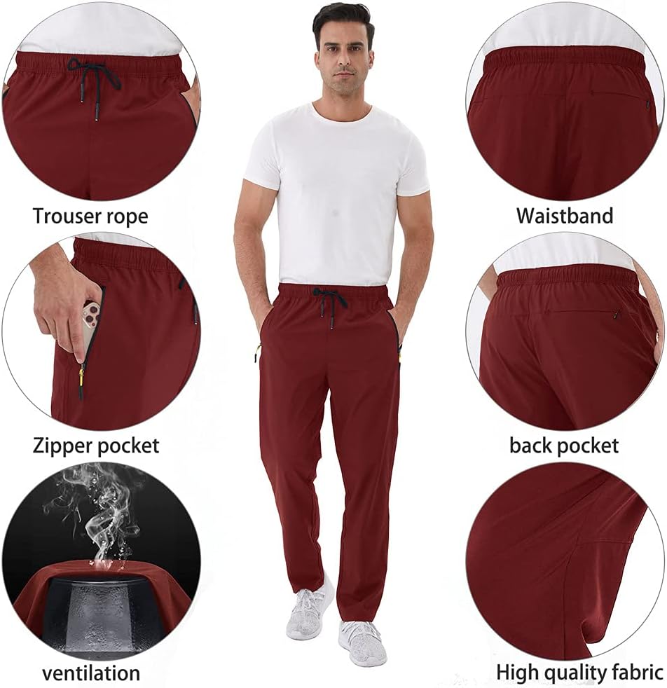 Rapoo Men's Lightweight Pants with Zipper Pockets Quick Dry Workout Athletic Travel Pants - Image 6