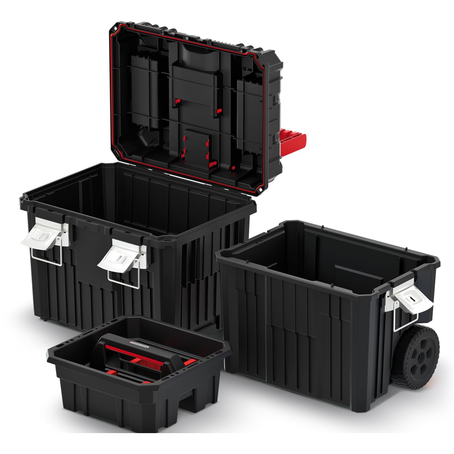 Kistenberg 2 in 1 Werkzeugtrolley Werkzeugkiste Werkzeugkasten Werkstattkoffer Rollende Werkstatt (Klemmverschlüssen, Organizer im Deckel, Staubdicht, 450 x 360 x 640 mm (Mit Metall-Verschluss)