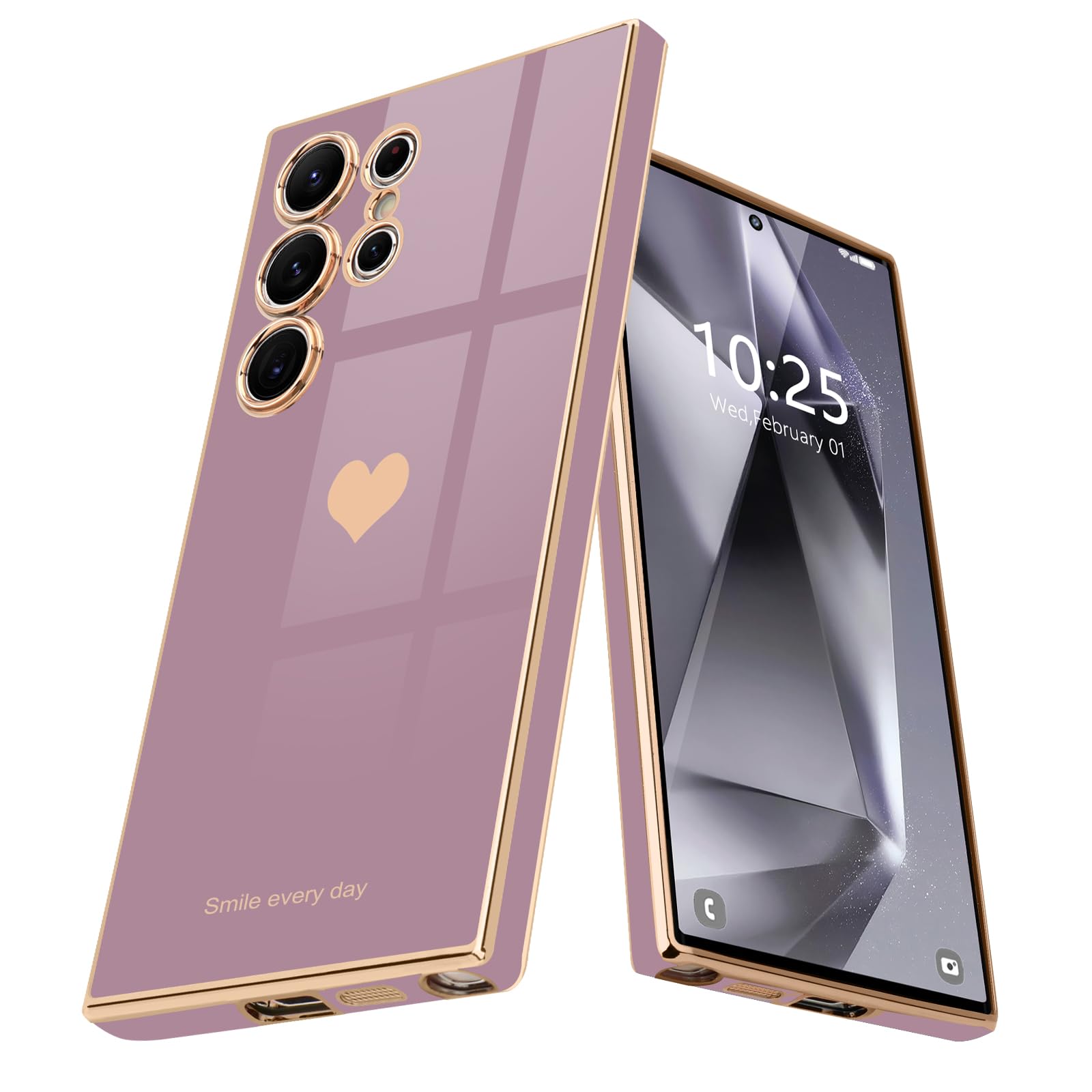Teageo for Samsung Galaxy S24 Ultra 5G Case for Women Girl Cute Love-Heart Luxury Soft Back Cover Raised Full Camera Protection Bumper Silicone Shockproof Phone Case for Galaxy S24 Ultra, Lavender