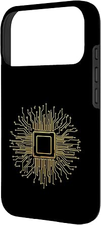 Microchip Circuit Board CPU Golden Tech Pattern Case for iPhone 17 Pro
