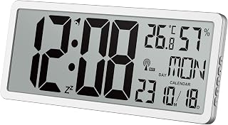Technoline WS 8135 Funkwanduhr mit DCF77 Funkuhr | XXL LCD Display | Innentemperatur & Luftfeuchtigkeit | Kalender mit Wochentag | Wecker mit Snooze | Wand- und Tischuhr | 24/12h Anzeige