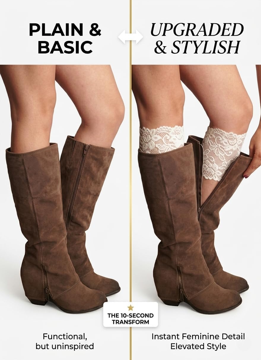 Lace Boot Cuffs for Women Fashion Stretch Laced Leg Warmers Topper Cuff for Boots Leggings & Daily Wear