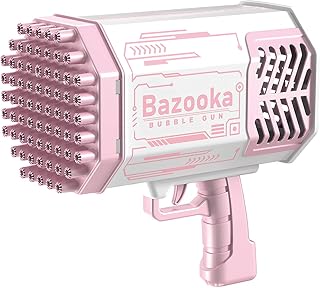 HY-MS Bubble Machine Guns, Upgraded 69 Holes Bubble Machine with Colorful Lights, Rocket Launcher Shape Bubble Maker Bubble Solution, Bazooka Bubble Machine for Summer Outdoors Activity, Pink