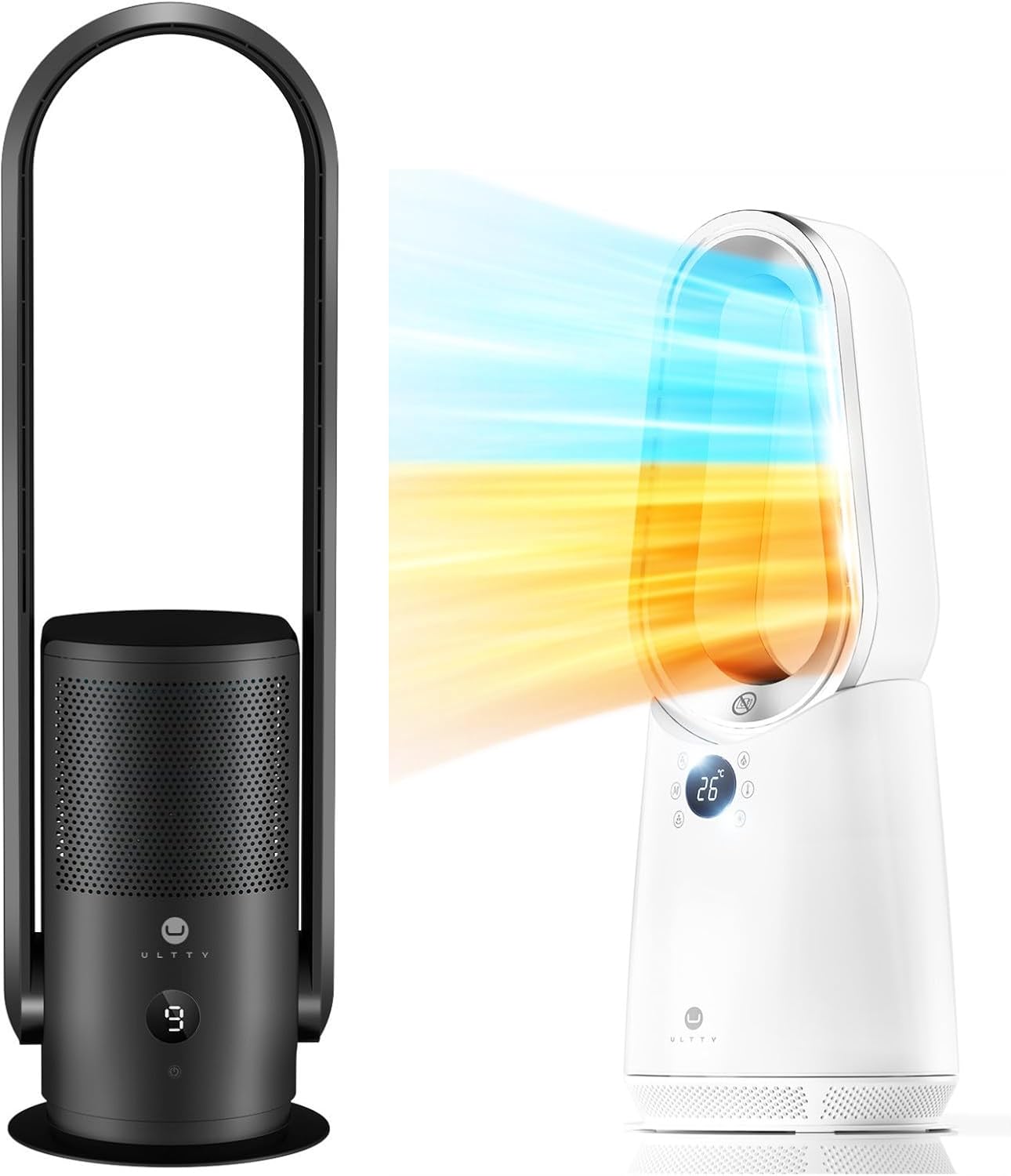 U ULTTY Space Heater & Air Purifier Bladeless Fan Filter 99.97% Smoke Dust Pollen Dander