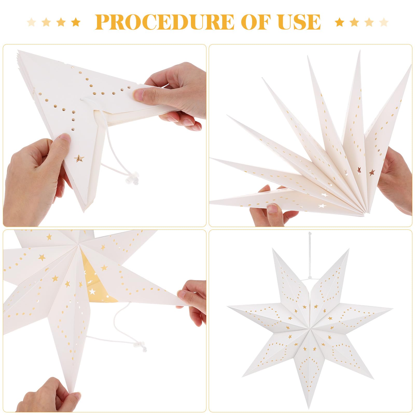 FRCOLOR Papierstern-Laternen – 3 Stück, Hängende Stern-Lampenschirme Für Weihnachten, Hochzeit & Party-Deko