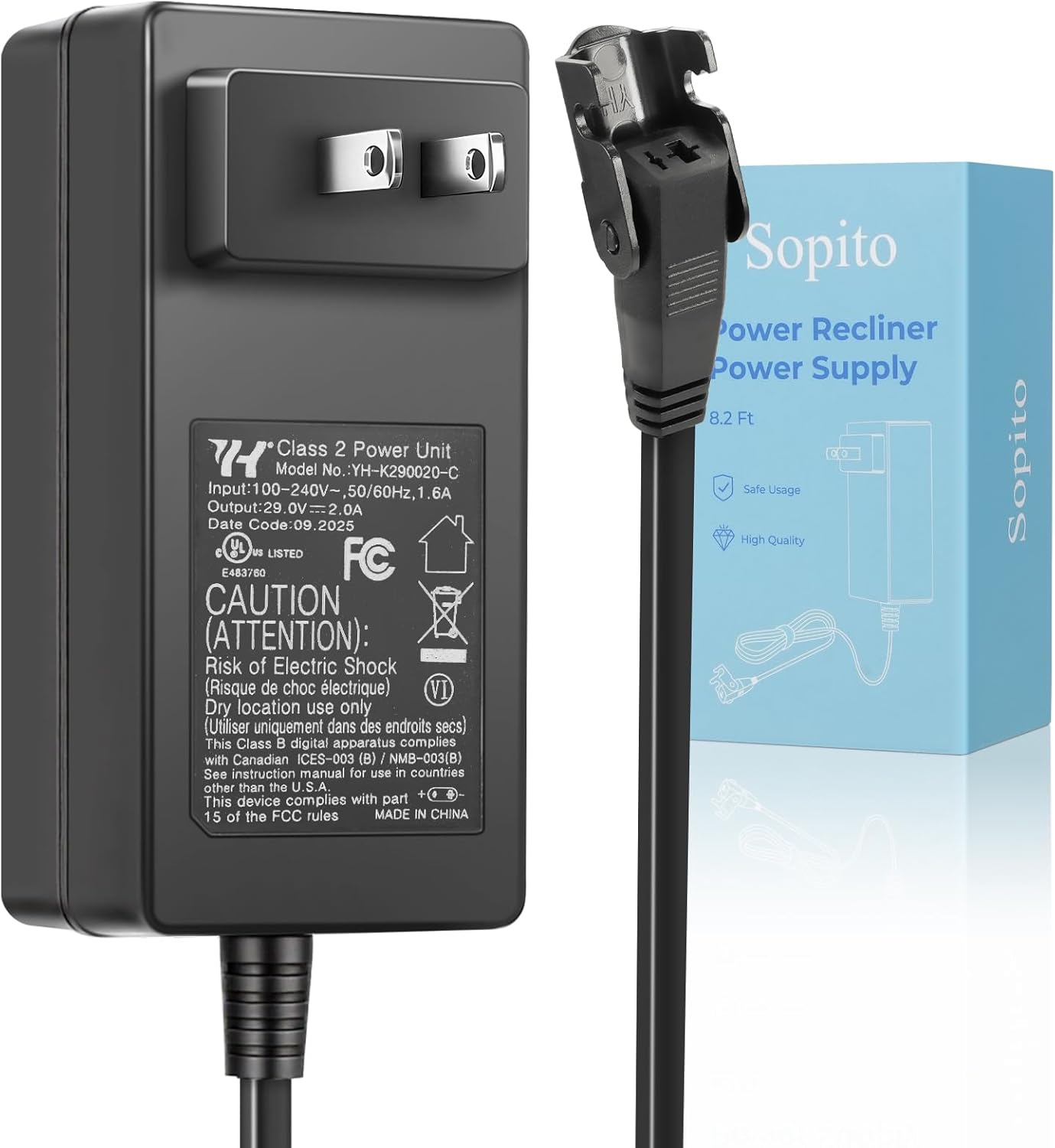 Sopito 2-Pin Power Reliner Power Supply Universal AC/DC Adapter 100-240V, 29V 2A Switching Transformer, Replacement Part for Recliner Sofa/Lift Chair/Electric Couch/Standing Desk