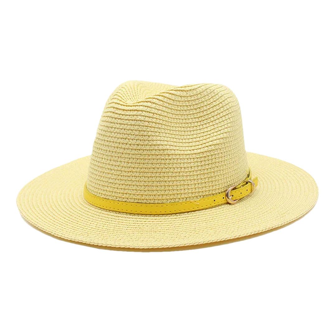 EYRMQWJPC Wide Brim Sun Hat, Women Wide Flat Brim Panama Straw Sun Hat With Belt Multicolor(Milk Yellow)