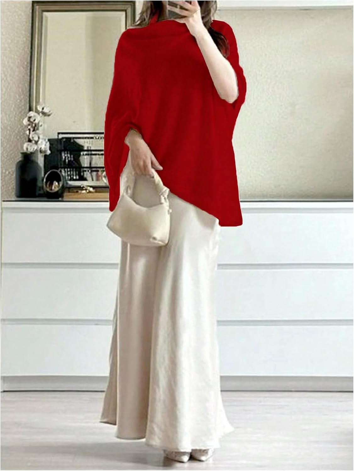 Milumia Women's Poncho Sweater Knitted Pullover Shawls Wraps Capes Dolman Sleeve Tops - Image 4