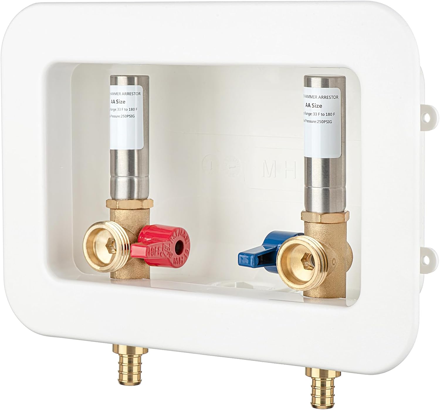 (1 Pack) Lidertik Washing Machine Outlet Box PEX-B with Hammer Arrestors and Center Drain, Inlet 1/2 inch PEX-B 1807 Crimp Barb x Outlet 3/4 inch Male Thread, Absorb Shock And Reduce Noise XYJH-621-LK