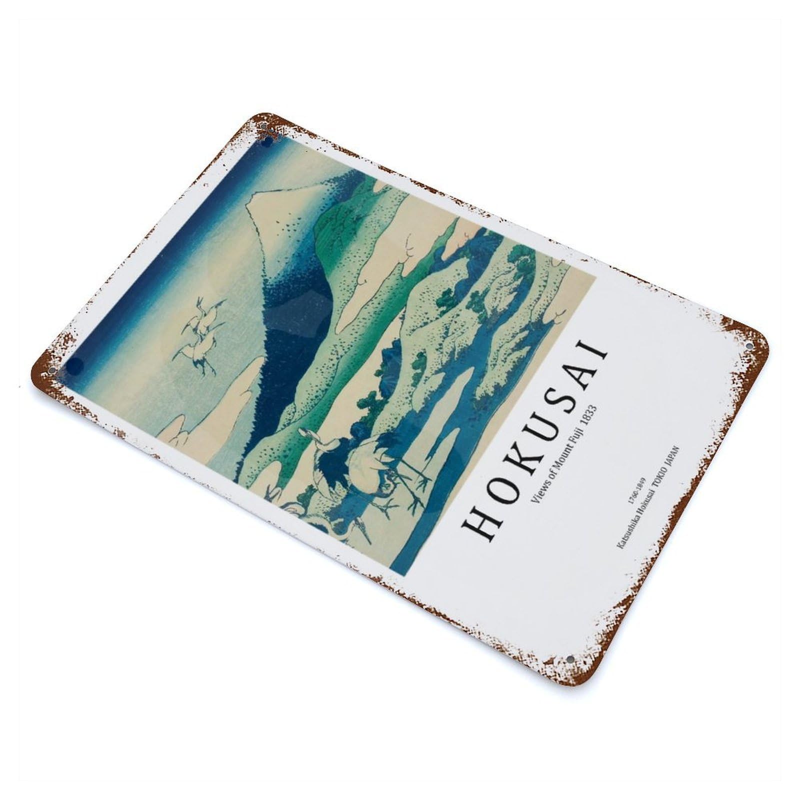 Weathered Tin Sign with Katsushika Hokusai 葛飾 北斎 Views of Mount Fuji Design 11.8"x7.9", for Shed, Workshop And Garage Wall Decor, Decorative Metal Wall Art