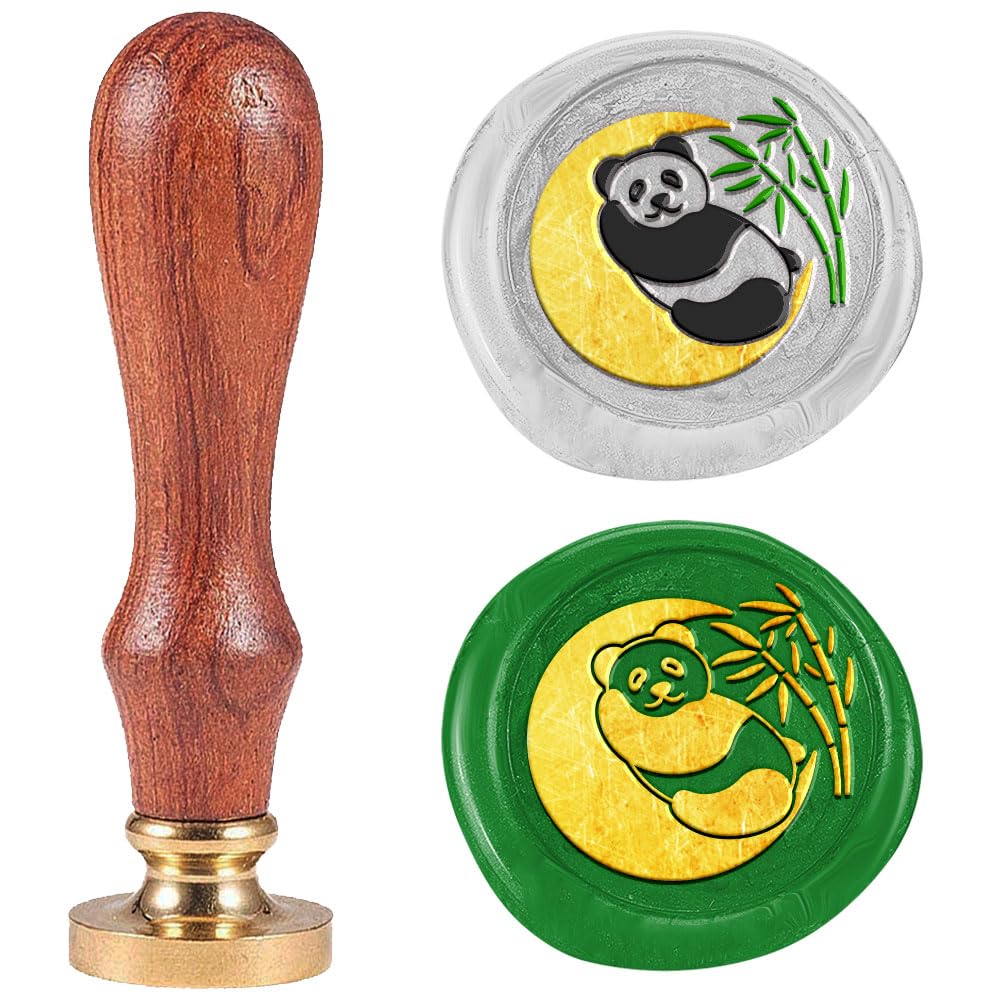 DELORIGIN Moon Panda Wax Seal Stamp Embossed Stamp Sealing Removable 1" Novelty Brass Wax Seal Stamp Head with Wooden Handle Animal Sealing Wax for Wedding Invitations Envelopes Gift Packing Craft