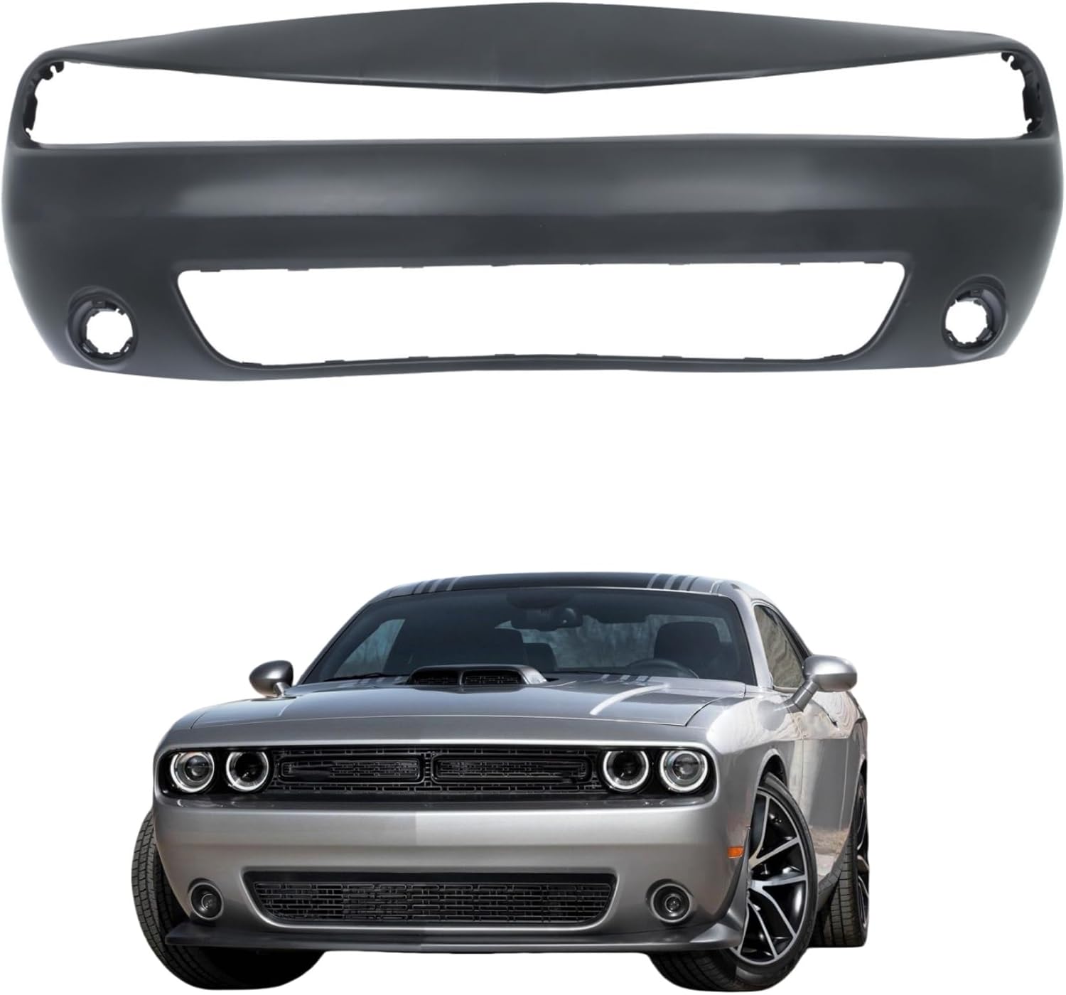 WFLNHB Plastic Front Bumper Cover with Fog Light Holes Primered Replacement for Challenger 2015-2023 68258730AB CH1000A20