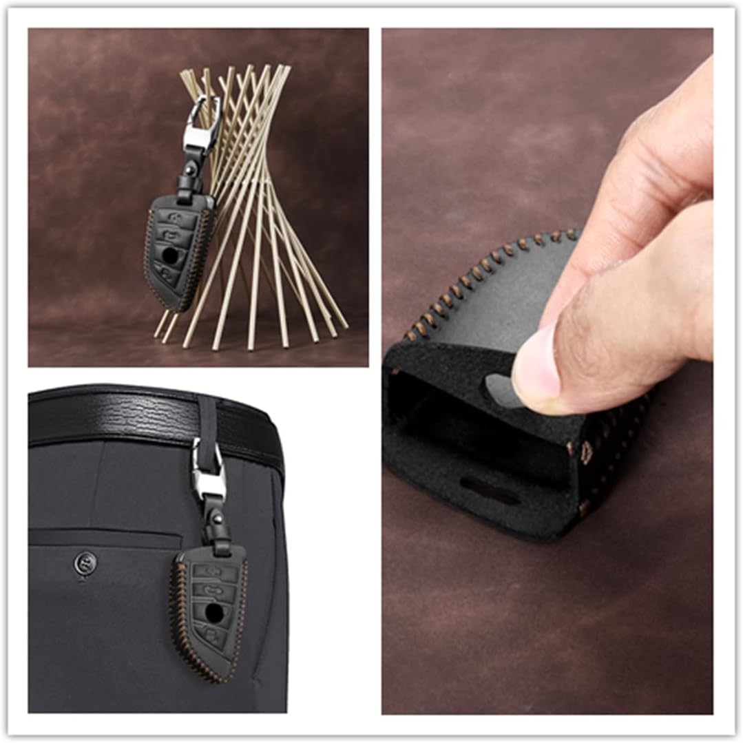 Genuine Leather Compatible with BMW key fob cover fit 2018 2023 X1 X3 X5 X6 X73 5 7 Series accessories keychains (Black) - Image 6