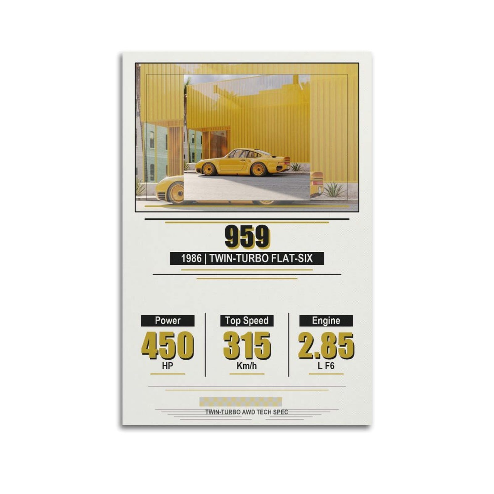 OKAHYS German Supercar Poster 959 Classic Technical Racing Turbo Modern Decorative Canvas Prints - Ideal Wall Art for Family, Man Cave, Game Room, Boys & Girls Bedroom 24x36inch(60x90cm)