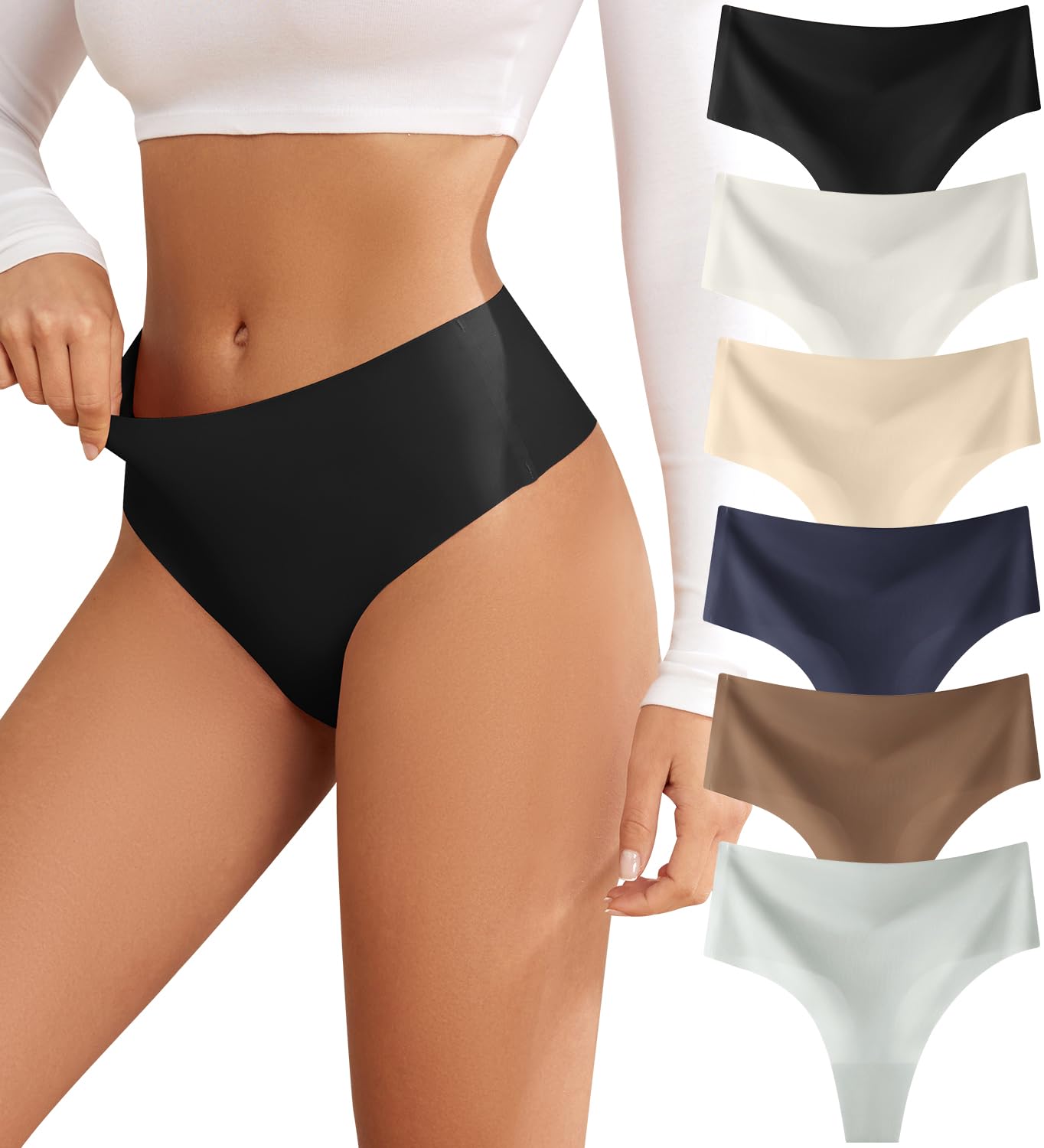 Thongs for Womens High Waisted Seamless for Women Underwear Sexy Breathable Panties 6 Pack